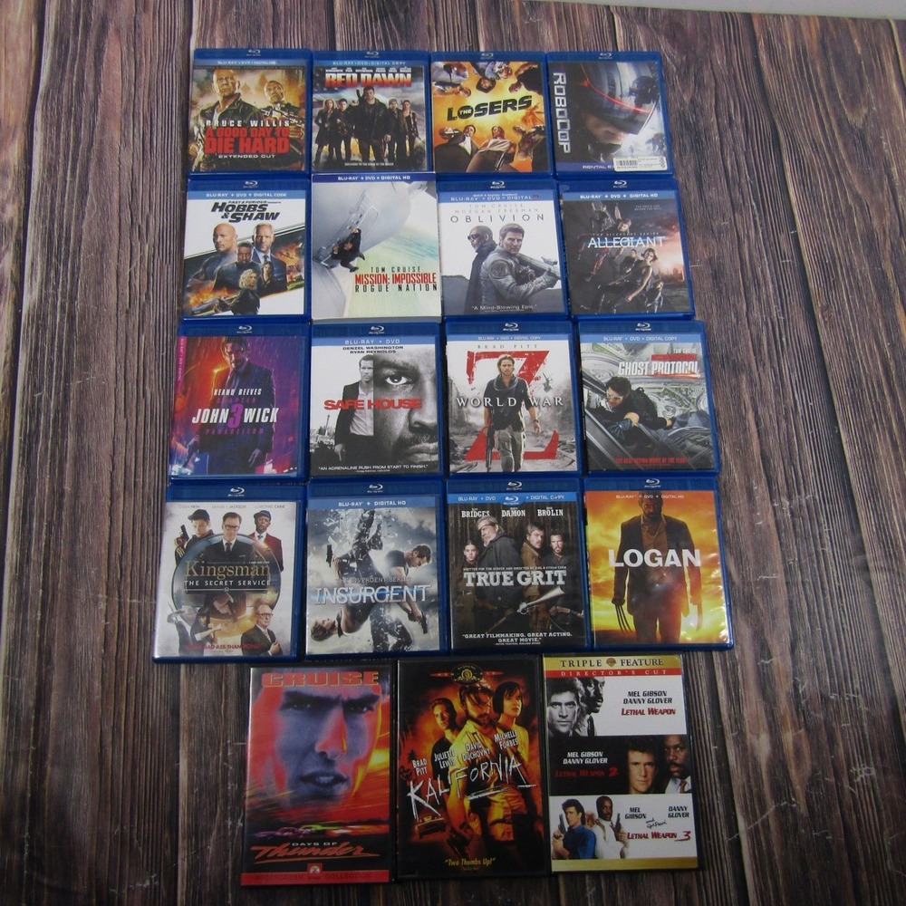 Action Movie Lot 19 Film Blu-ray DVD Wick Logan Mission Impossible Lethal Weapon